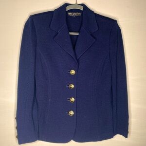 ST. JOHN Basics Vintage Knit Wool Blend Sweater Blazer With Gold Buttons Size 2